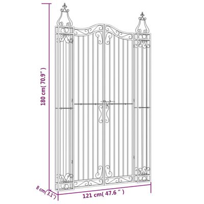 vidaXL Πύλη Κήπου Μαύρη 121 x 8 x 180 εκ. από Σφυρήλατο Σίδερο