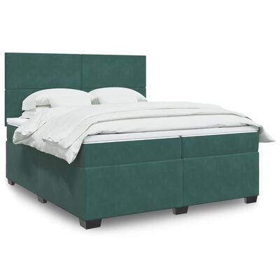 vidaXL Κρεβάτι Boxspring με Στρώμα Σκούρο Πράσινο 200x200εκ. Βελούδινο