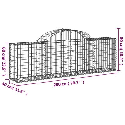 vidaXL Συρματοκιβώτια Τοξωτά 25 τεμ. 200x30x60/80 εκ. Γαλβαν. Ατσάλι