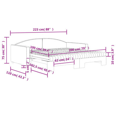 vidaXL Καναπές Κρεβάτι Συρόμενος Αν. Γκρι 100x200εκ Ύφασμα Στρώματα