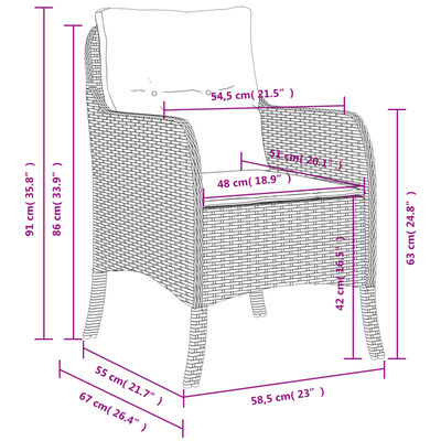 vidaXL Καρέκλες Κήπου 2 τεμ. Ανοιχτό Γκρι Συνθετικό Ρατάν με Μαξιλάρια