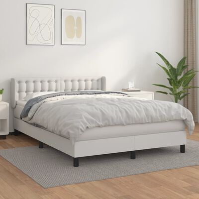 vidaXL Κρεβάτι Boxspring με Στρώμα Λευκό 140x200εκ.από Συνθετικό Δέρμα