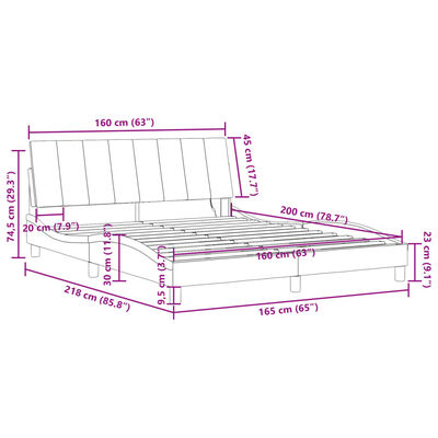 vidaXL Πλαίσιο Κρεβατιού με LED Μπλε 160x200 εκ. Βελούδινο