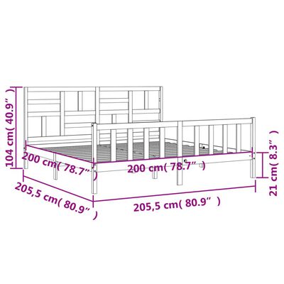 vidaXL Πλαίσιο Κρεβατιού με Κεφαλάρι Γκρι 200x200 εκ. Μασίφ Ξύλο