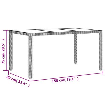 vidaXL Τραπέζι Κήπου Μαύρο 150x90x75 εκ. Συνθετικό Ρατάν/Ψημένο Γυαλί