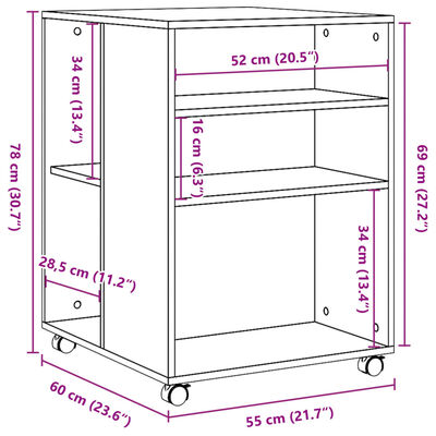 vidaXL Βοηθητικό Τραπέζι με Ρόδες Γκρι Σκυρ 55x60x78 εκ Επεξ. Ξύλο