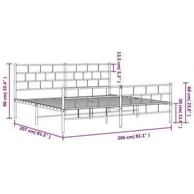 vidaXL Πλαίσιο Κρεβατιού με Κεφαλάρι&Ποδαρικό Λευκό 200x200εκ. Μέταλλο