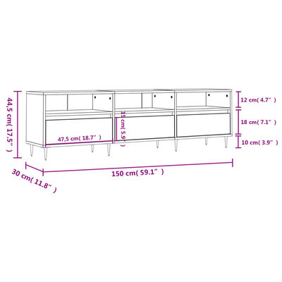 vidaXL Έπιπλο Τηλεόρασης Λευκό 150x30x44,5 εκ. Επεξεργασμένο Ξύλο