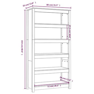 vidaXL Βιβλιοθήκη Γκρι 80 x 35 x 154 εκ. από Μασίφ Ξύλο Πεύκου