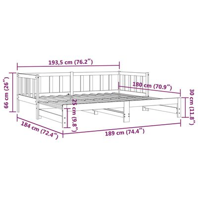 vidaXL Καναπές Κρεβάτι Συρόμενος Μαύρος 90 x 190 εκ. Μασίφ Ξύλο Πεύκου