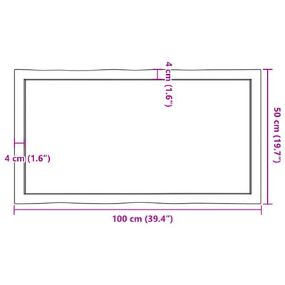 vidaXL Επιφ Τραπεζιού Αν Καφέ 100x50x(2-4)εκ.Ακατέργ. Μασίφ Ξύλο Δρυός