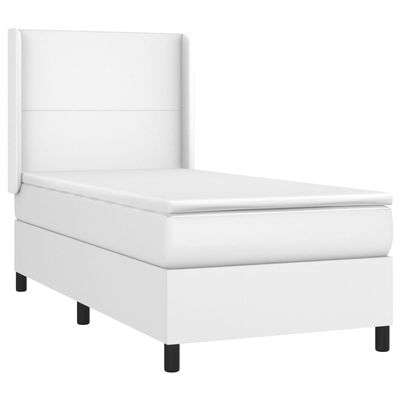 vidaXL Κρεβάτι Boxspring με Στρώμα Λευκό 90x200εκ. από Συνθετικό Δέρμα