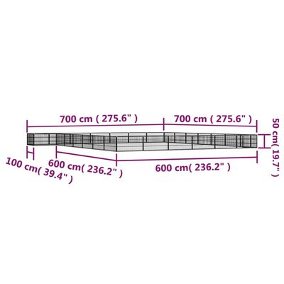 vidaXL Παρκοκρέβατο Σκύλου 28 Πάνελ Μαύρο 100x50εκ Ατσάλι Βαφή Πούδρας