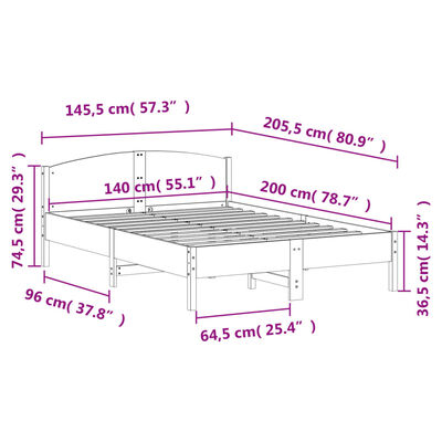 vidaXL Σκελετός Κρεβ. Χωρίς Στρώμα Λευκό 140x200 εκ Μασίφ Πεύκο