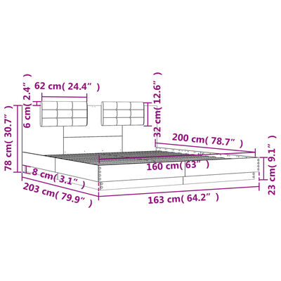 vidaXL Πλαίσιο Κρεβατιού με Κεφαλάρι Γκρι Sonoma 160x200εκ. Επεξ. Ξύλο