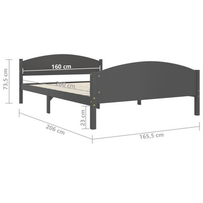 vidaXL Πλαίσιο Κρεβατιού Σκούρο Γκρι 160x200 εκ. από Μασίφ Ξύλο Πεύκου