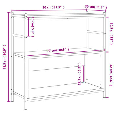 vidaXL Βιβλιοθήκη Καφέ Δρυς 80x30x78,5 εκ. Επεξεργ. Ξύλο / Σίδηρος