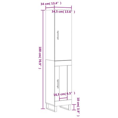 vidaXL Ντουλάπι Λευκό 34,5 x 34 x 180 εκ. από Επεξεργασμένο Ξύλο