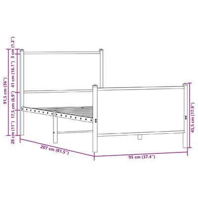 vidaXL Πλαίσιο Κρεβατιού με Κεφαλάρι&Ποδαρικό Καφέ Δρυς Μεταλλικό