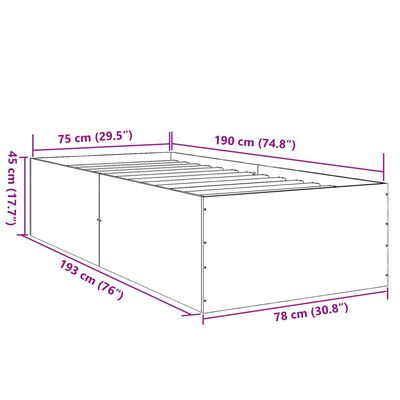 vidaXL Πλαίσιο Κρεβατιού Γκρι Sonoma 75x190 εκ. Επεξεργασμένο Ξύλο