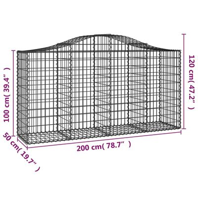 vidaXL Συρματοκιβώτια Τοξωτά 2 τεμ. 200x50x100/120 εκ. Γαλβαν. Ατσάλι