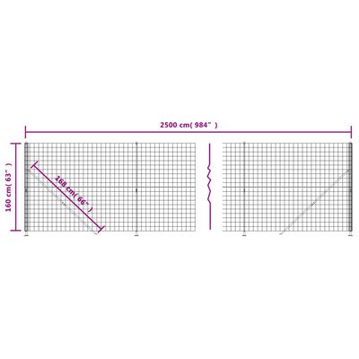 vidaXL Συρματόπλεγμα Περίφραξης Ανθρακί 1,6 x 25 μ. με Βάσεις Φλάντζα