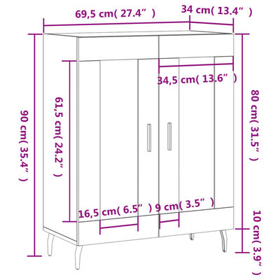 vidaXL Ντουλάπι Καφέ Δρυς 69,5 x 34 x 90 εκ. Επεξεργασμένο Ξύλο