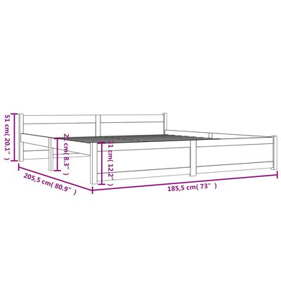 vidaXL Πλαίσιο Κρεβατιού 180 x 200 εκ. Μασίφ Ξύλο Super King Size