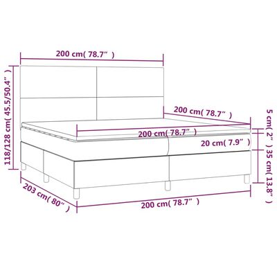 vidaXL Κρεβάτι Boxspring με Στρώμα & LED Αν.Γκρι 200x200εκ. Υφασμάτινο