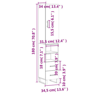 vidaXL Ντουλάπι Καφέ Δρυς 34,5 x 34 x 180 εκ. από Επεξεργασμένο Ξύλο