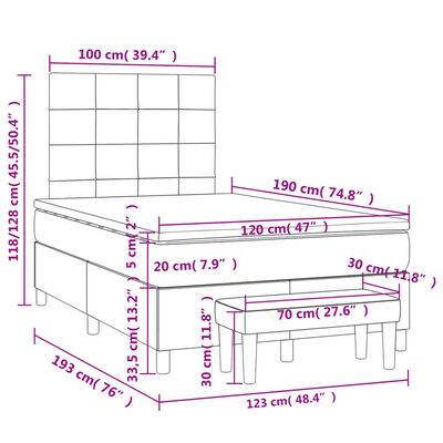 vidaXL Κρεβάτι Boxspring με Στρώμα Σκούρο Γκρι 120x190 εκ. Βελούδινο