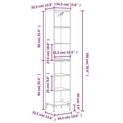 vidaXL Ντουλάπι Λευκό 34,5 x 32,5 x 180 εκ. από Επεξεργασμένο ξύλο