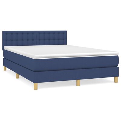 vidaXL Κρεβάτι Boxspring με Στρώμα Μπλε 140x200 εκ. Υφασμάτινο