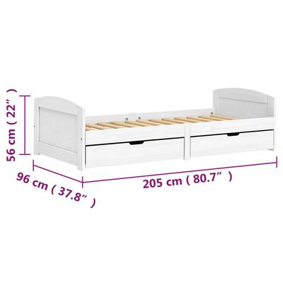 vidaXL Καναπές Κρεβάτι 2 Συρτ. IRUN Λευκός 90x200εκ. Μασίφ Ξύλο Πεύκου