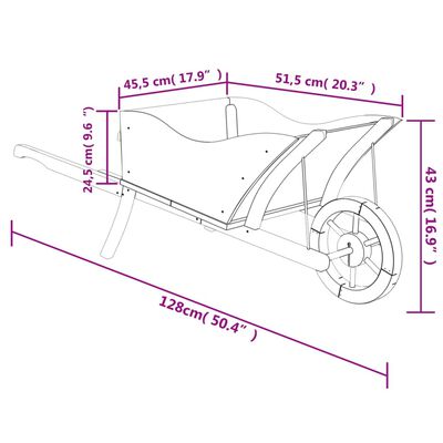 vidaXL Ζαρντινιέρα Καρότσι 128 x 45,5 x 43 εκ. από Μασίφ ξύλο Ελάτης