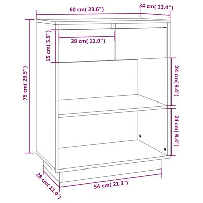 vidaXL Ντουλάπι Κονσόλα Μαύρο 60 x 34 x 75 εκ. από Μασίφ Ξύλο Πεύκου