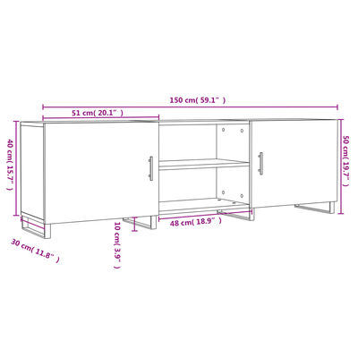 vidaXL Έπιπλο Τηλεόρασης Λευκό 150x30x50 εκ. από Επεξεργασμένο Ξύλο