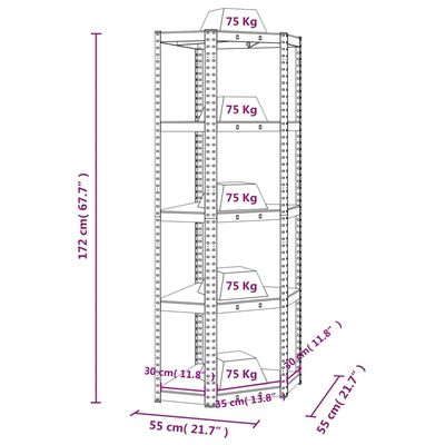 vidaXL Ραφιέρα Γωνιακή 5 Επιπέδων Ανθρακί από Ατσάλι & Επεξ. Ξύλο