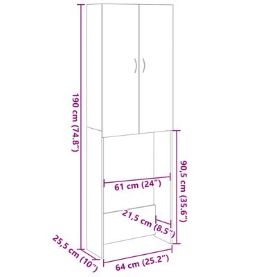 vidaXL Ντουλάπι Πλυντηρίου Sonoma Δρυς 64 x 25,5 x 190 εκ.