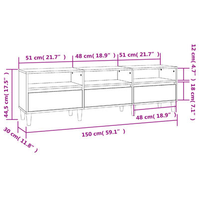 vidaXL Έπιπλο Τηλεόρασης Λευκό 150x30x44,5 εκ. Επεξεργασμένο Ξύλο