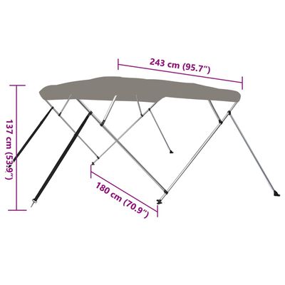 vidaXL Τέντα Σκάφους με 4 Αψίδες Γκρι 243x180x137 εκ.