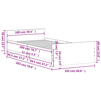 vidaXL Πλαίσιο Κρεβατιού Sonoma Δρυς 100x200 εκ. Επεξεργασμένο Ξύλο