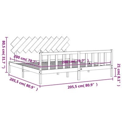 vidaXL Πλαίσιο Κρεβατιού με Κεφαλάρι Γκρι 200x200 εκ. Μασίφ Ξύλο