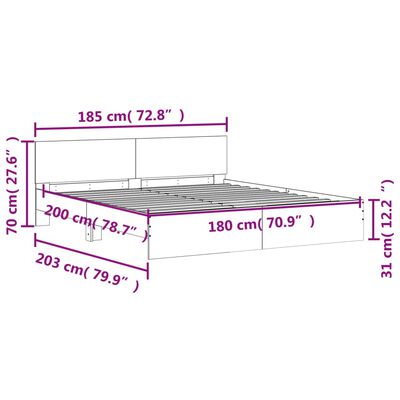 vidaXL Πλαίσιο Κρεβατιού με Κεφαλάρι/LED Γκρι Sonoma 180x200 εκ.