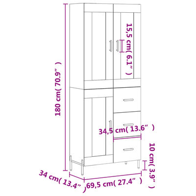 vidaXL Ντουλάπι Καπνιστή Δρυς 69,5x34x180 εκ. από Επεξεργασμένο Ξύλο