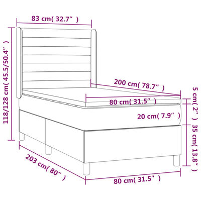 vidaXL Κρεβάτι Boxspring με Στρώμα Σκούρο Μπλε 80 x 200 εκ. Βελούδινο