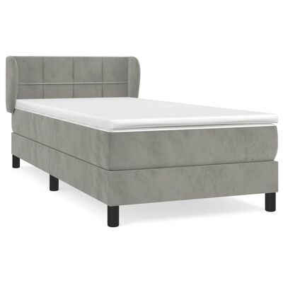 vidaXL Κρεβάτι Boxspring με Στρώμα Ανοιχτό Γκρι 90x190 εκ. Βελούδινο