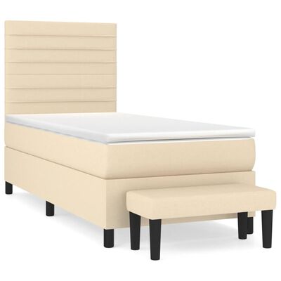 vidaXL Κρεβάτι Boxspring με Στρώμα Κρεμ 90x190 εκ.Υφασμάτινο