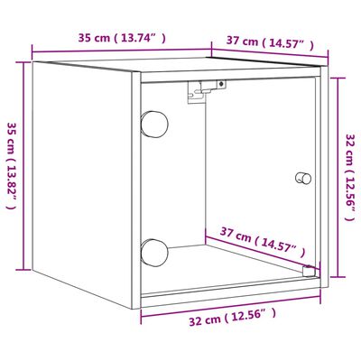 vidaXL Κομοδίνο Καφέ Δρυς 35 x 37 x 35 εκ. με Γυάλινη Πόρτα