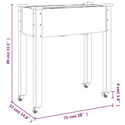 vidaXL Γλάστρα με Ρόδες & Επένδυση Καφέ 71x37x80 εκ. Μασίφ Ξύλο Ελάτης